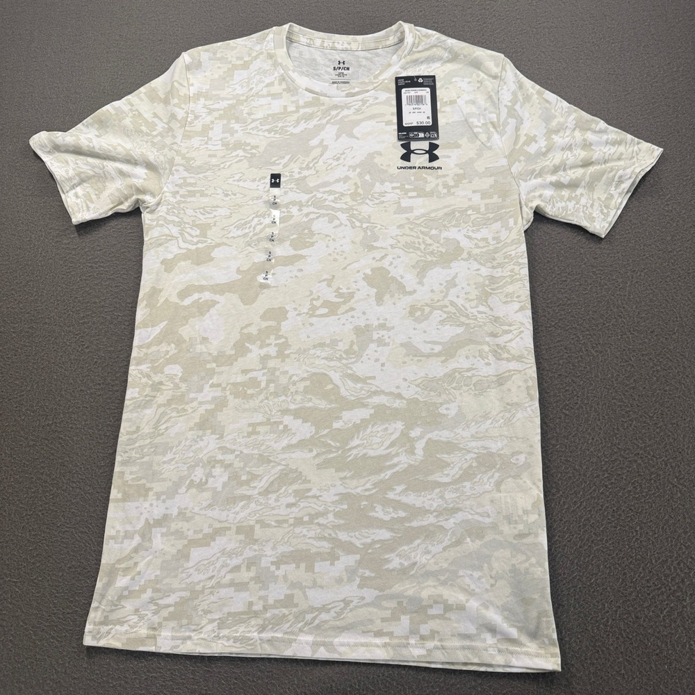 Under Armour ABC Camo SS T-Shirt Men Size S Tan Cream Training 1357727